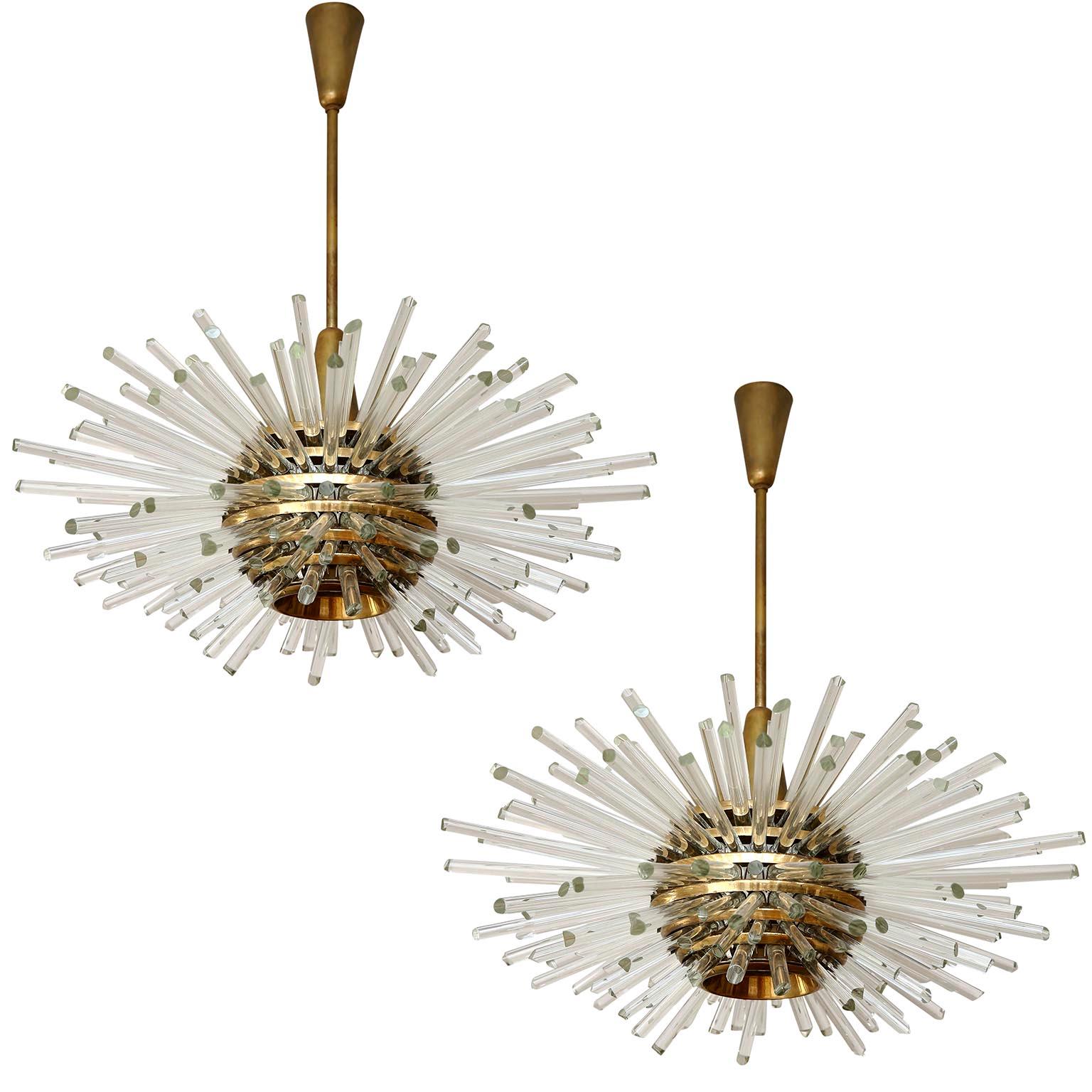 Pair of 'Miracle' Sputnik Chandeliers by Bakalowits, Brass Glass Rods, 1960s