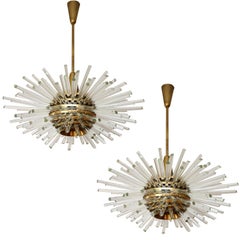 Pair of 'Miracle' Sputnik Chandeliers by Bakalowits, Brass Glass Rods, 1960s