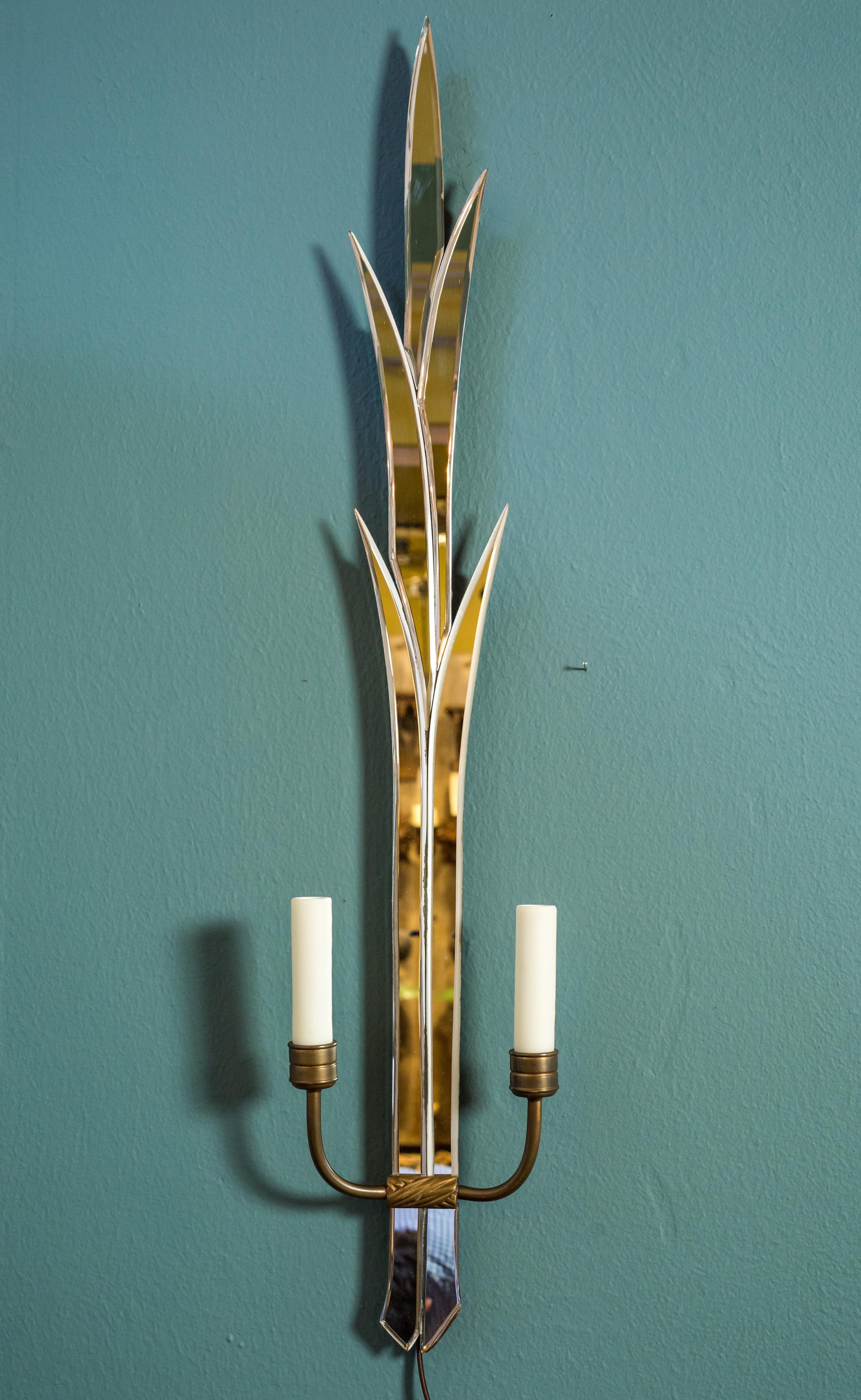 Cast Pair of Mirored and Bronze French Art Deco Sconces