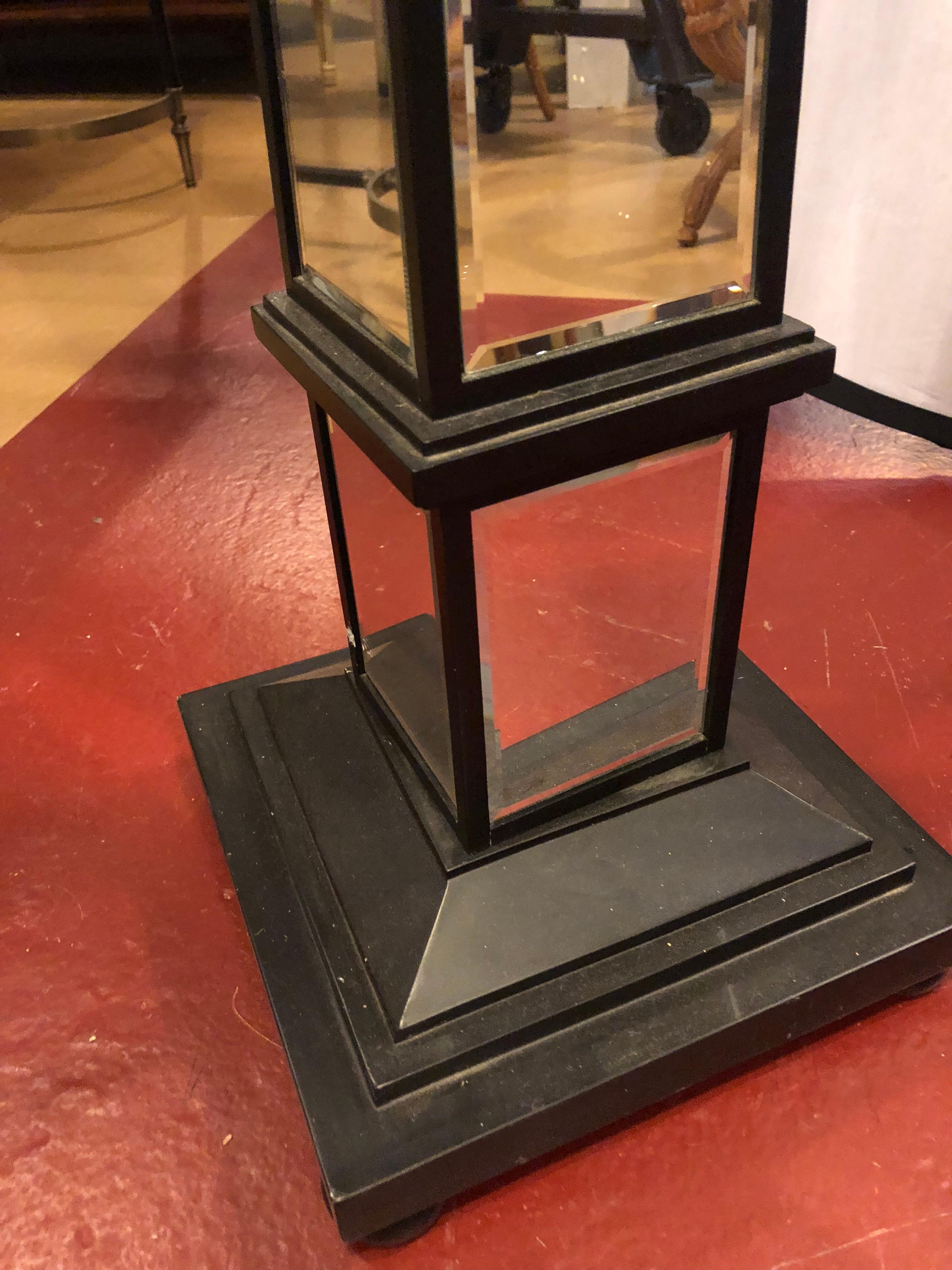 Pair of Mirror and Ebony Obelisk Style Floor Lamps 4