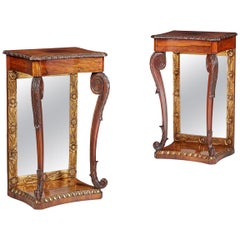 Pair of Mirror Back and Rosewood Side Tables