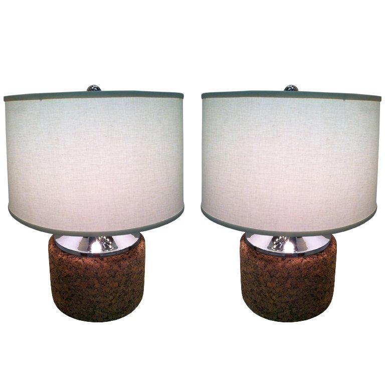 Pair of Mirror Chrome Cork Lamps