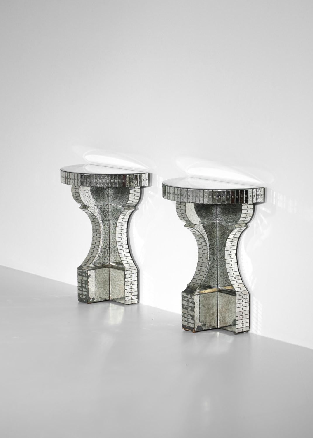 Pair of Mirror Consoles Oxidized Work in the Style of Serge Roche French 6