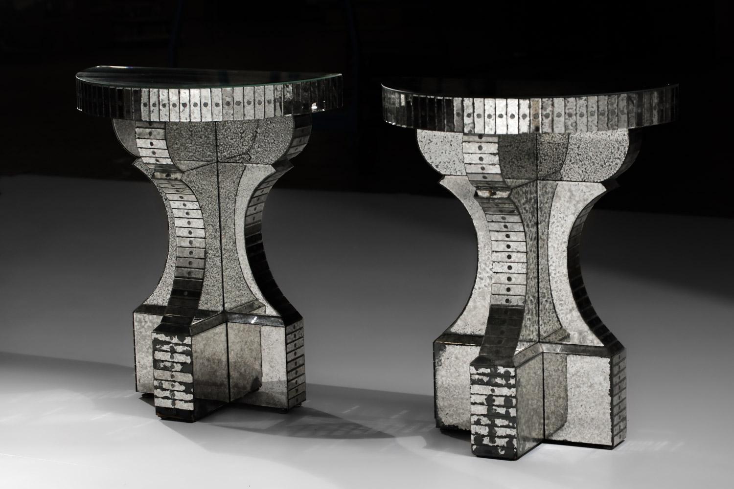 Pair of Mirror Consoles Oxidized Work in the Style of Serge Roche French 12