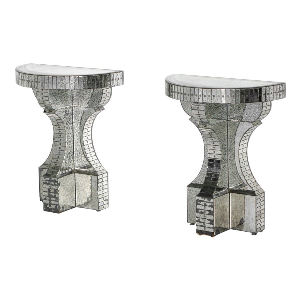 Pair of Mirror Consoles Oxidized Work in the Style of Serge Roche French