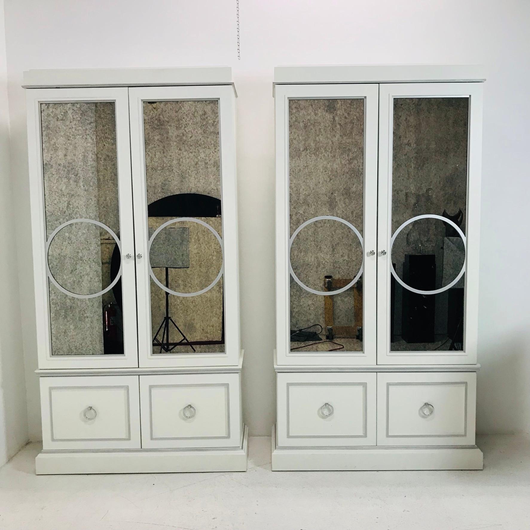 Pair of Mirror Front Curio Cabinets 1
