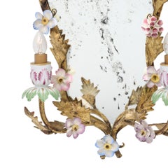 Pair of Mirror Sconces, Italian Antique, Floral and Tole