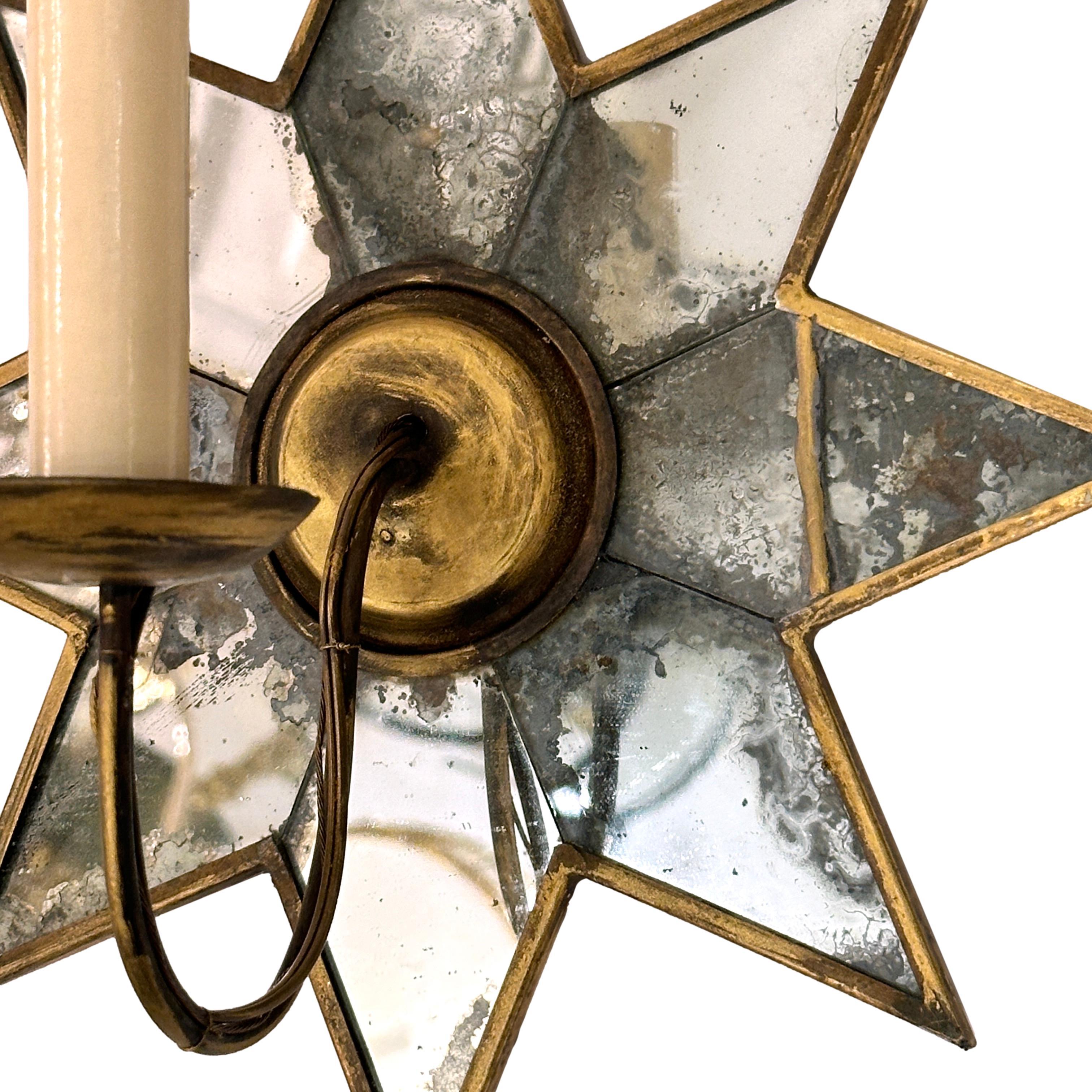 Pair of Mirror Star Sconces In Good Condition For Sale In New York, NY