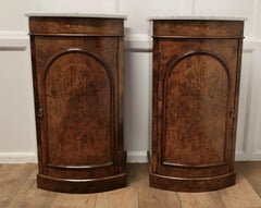 Pair of Mirror Veneer Burr Walnut and Marble Side Cabinets or Bedside Cupboards
