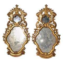 Pair of Mirrored and Carved Giltwood Sconces, French, 19th Century with carving