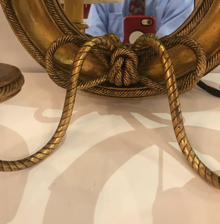Pair of Mirrored and Giltwood Two Light Bullseye Sconces NYC, circa 1910 In Excellent Condition For Sale In Lambertville, NJ