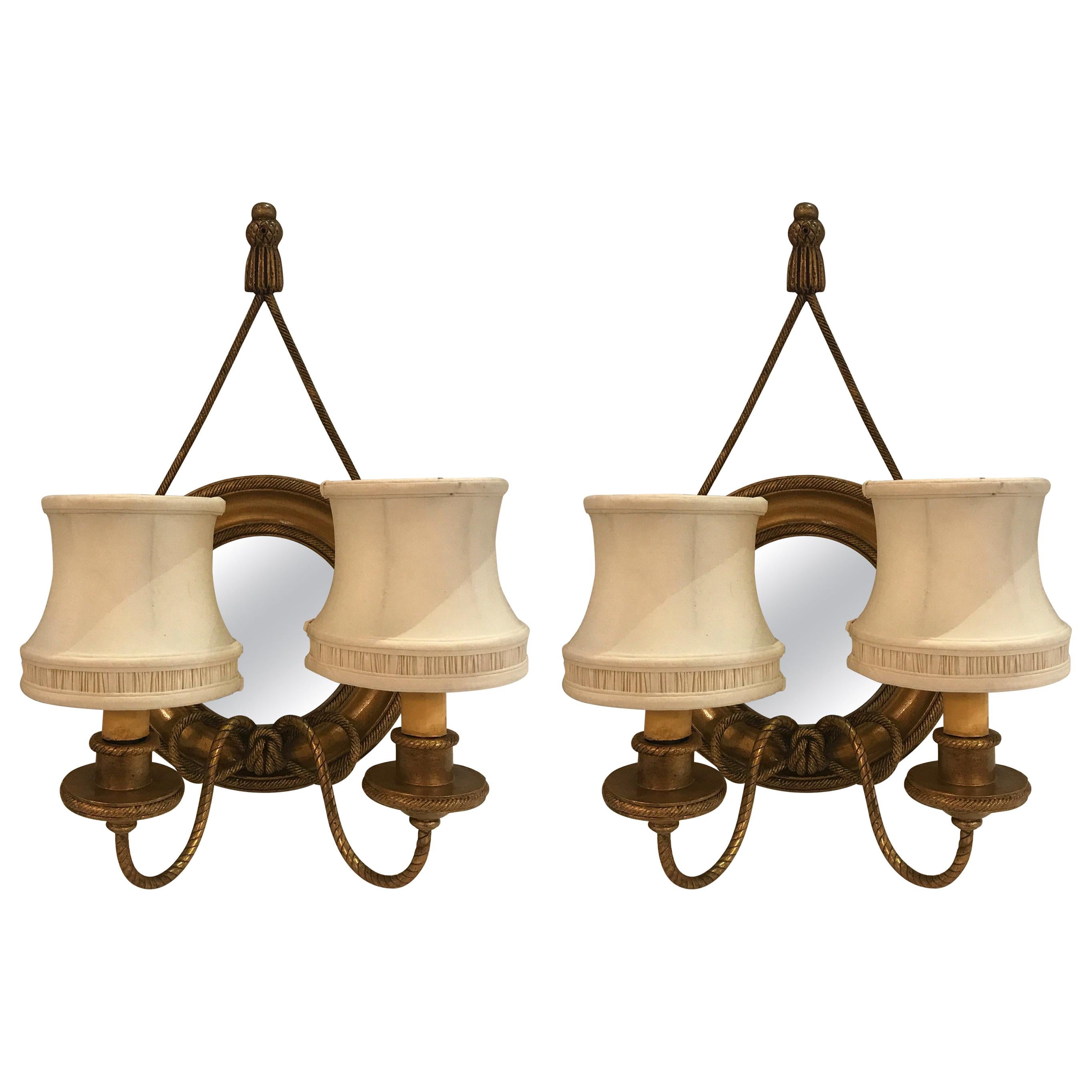 Pair of Mirrored and Giltwood Two Light Bullseye Sconces NYC, circa 1910