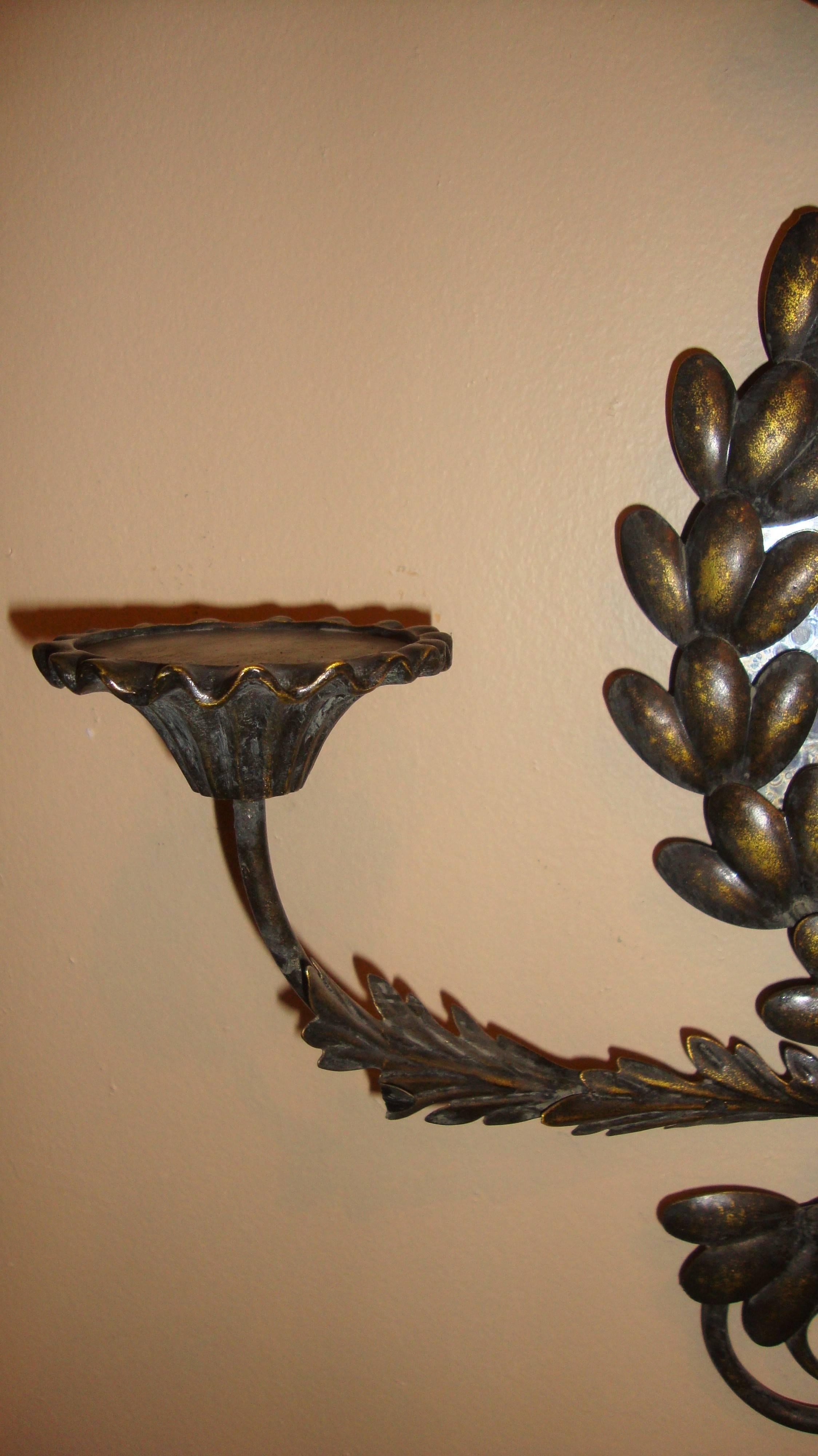 20th Century Pair of Mirrored and Metal Candle Sconces