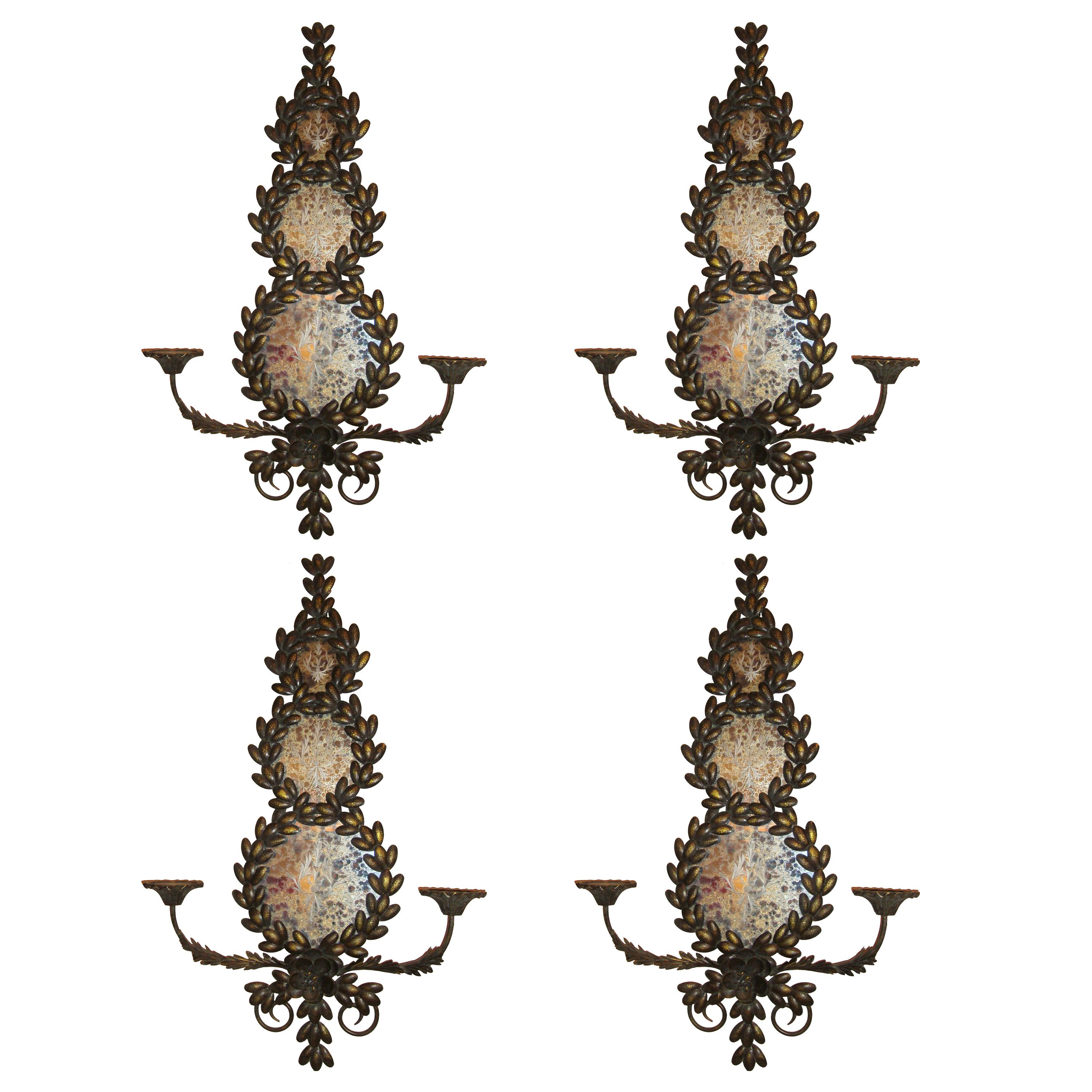 Pair of Mirrored and Metal Candle Sconces