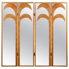 Vintage Pair of Mirrored Bamboo Rattan Palm Tree Folding Screens by Vivai del Sud, Italy