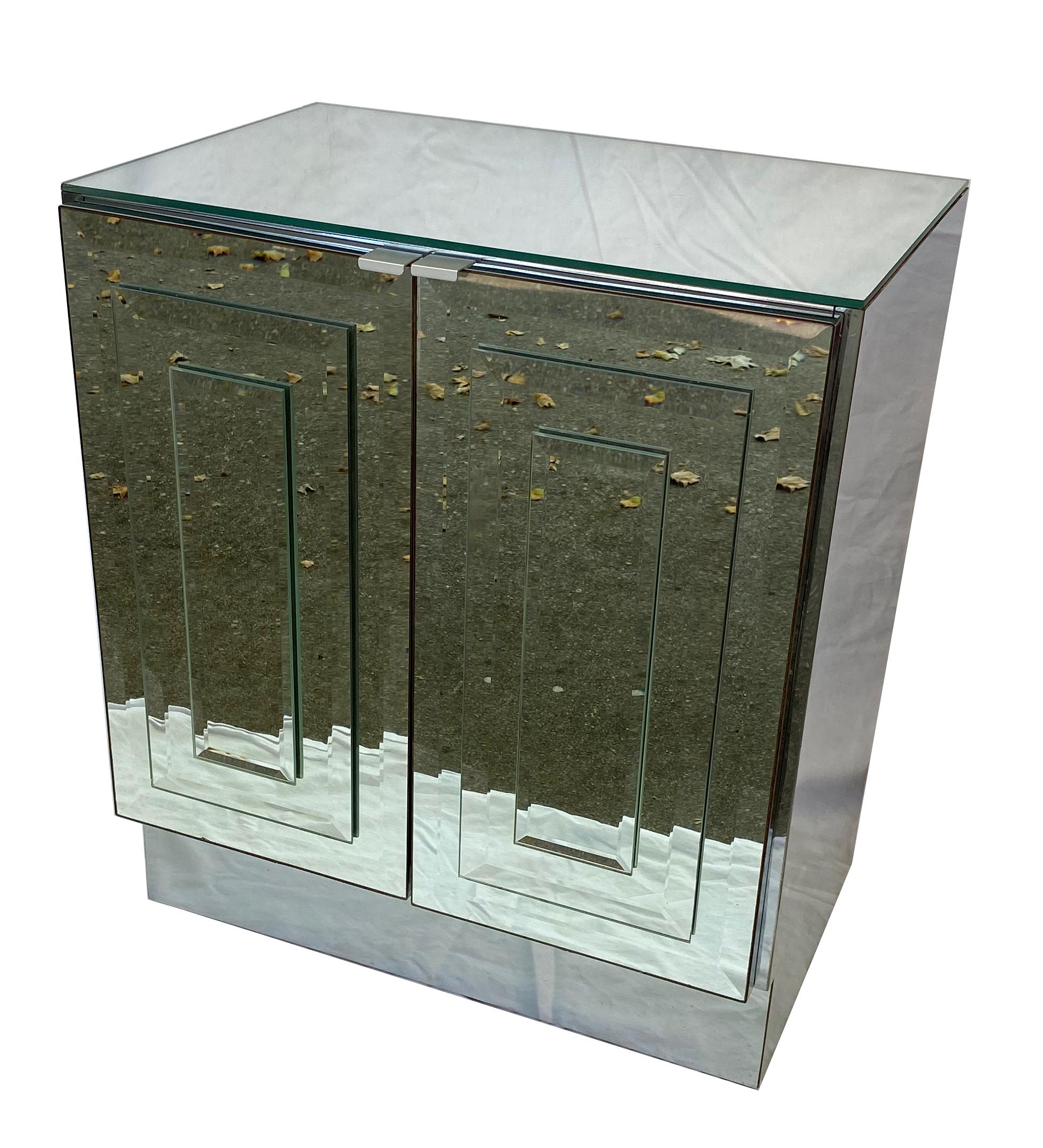 Mid-Century Modern Pair of Mirrored Cabinets or Nightstands by Ello Furniture