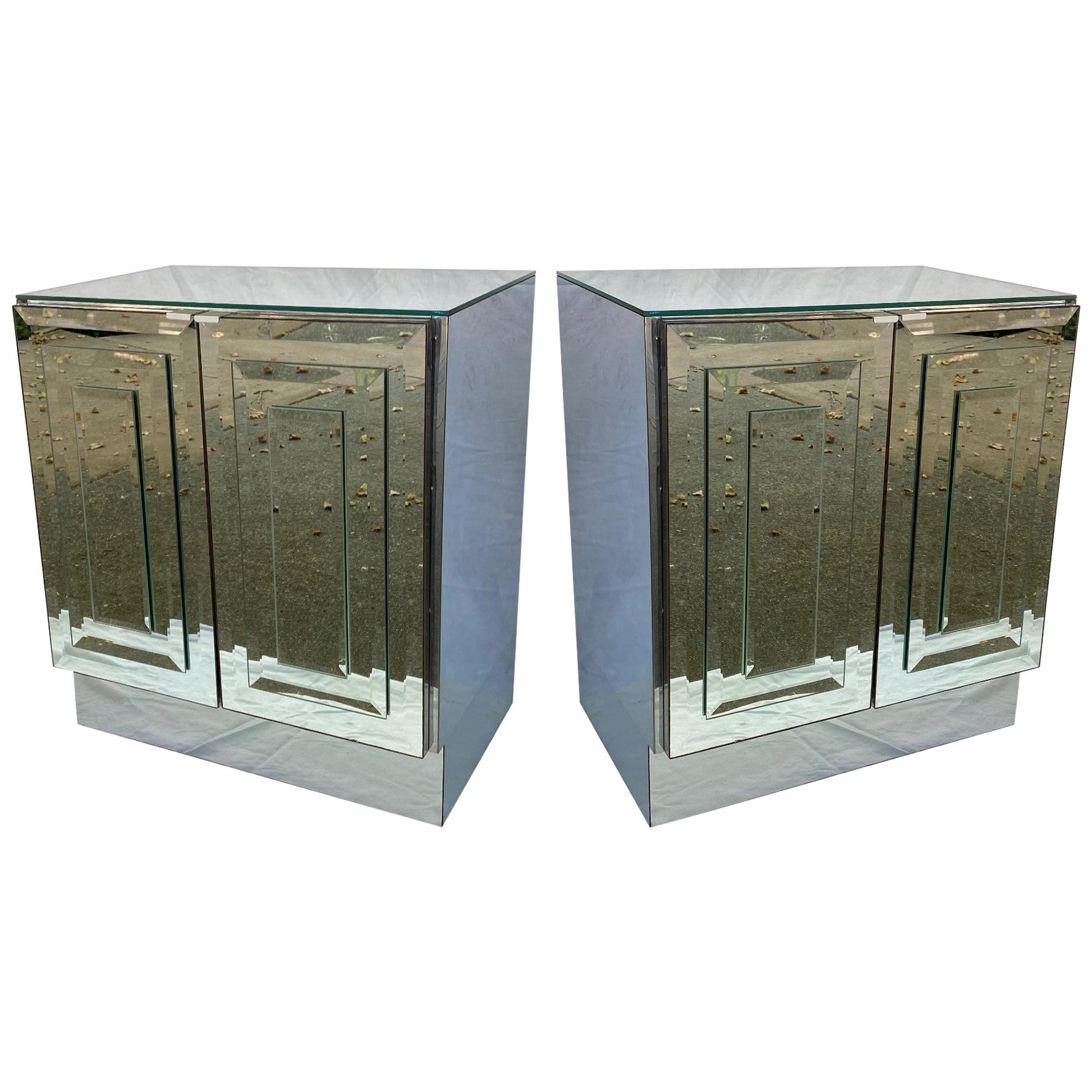 Pair of Mirrored Cabinets or Nightstands by Ello Furniture