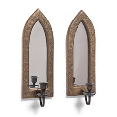 Pair of Mirrored Candle Sconces with Repoussé Frames, c. 1900