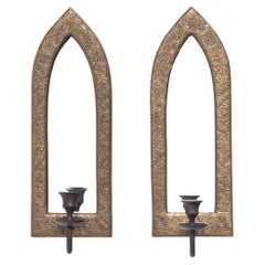 Pair of Mirrored Candle Sconces with Repoussé Frames, c. 1900