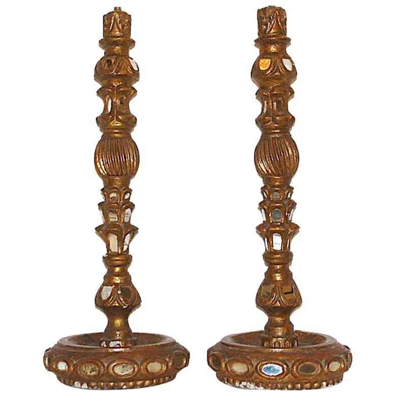Pair of Mirrored Candlestick Table Lamps For Sale