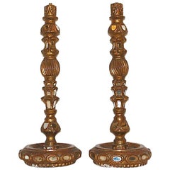 Antique Pair of Mirrored Candlestick Table Lamps