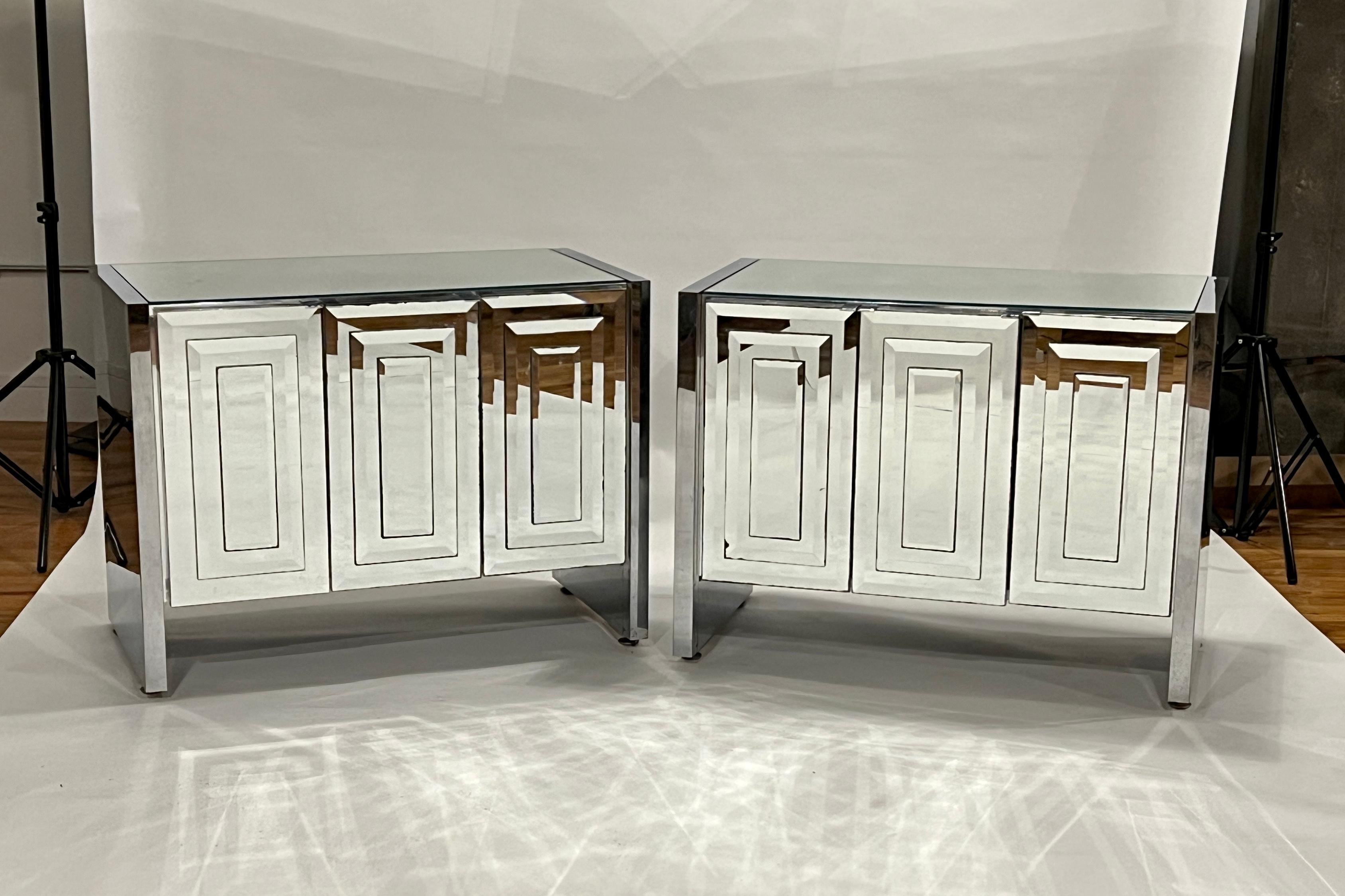 Pair of Mirrored Chests of Drawers or Nightstands by Ello 5