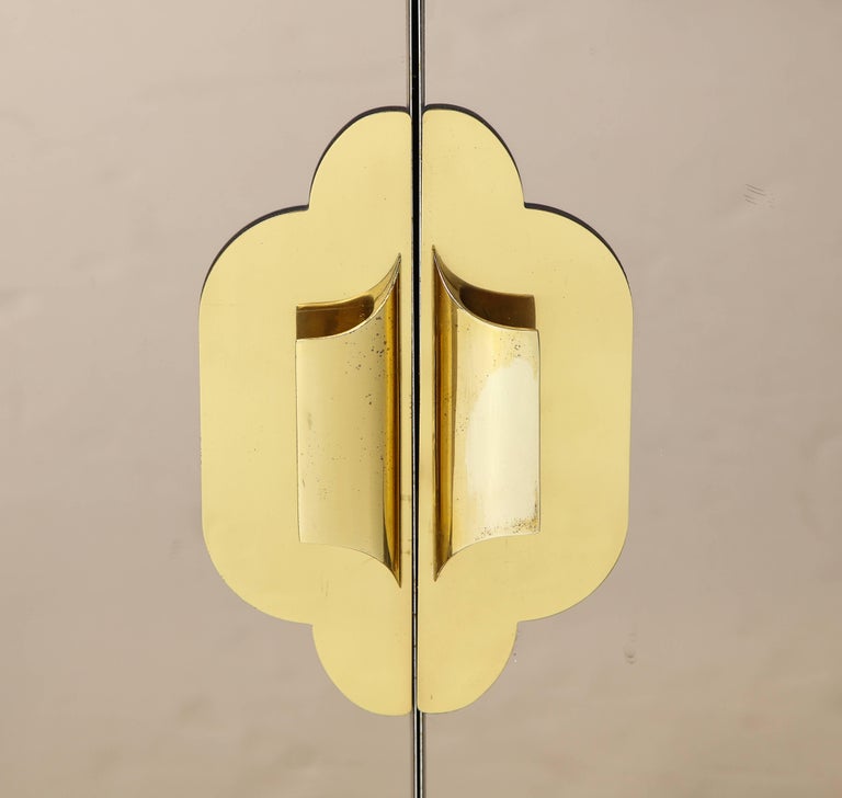 Pair of Mirrored Chests with Brass Handles and Details For Sale at 1stDibs