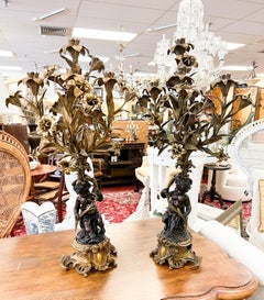 Pair of Vintage Bronze Putti Candelabra, by United Wilson