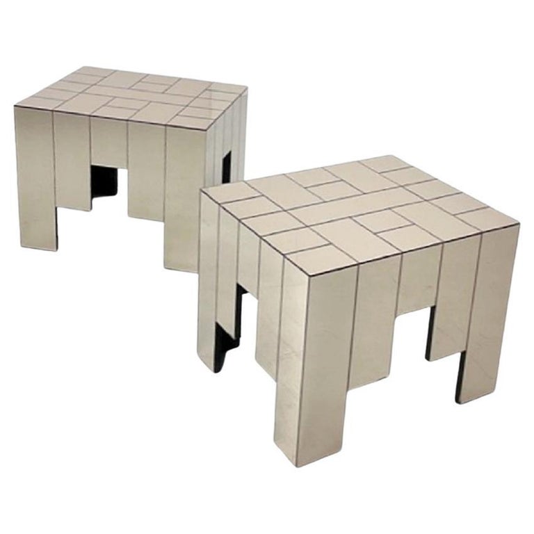 Pair of Mirrored Glass Side Tables For Sale at 1stDibs