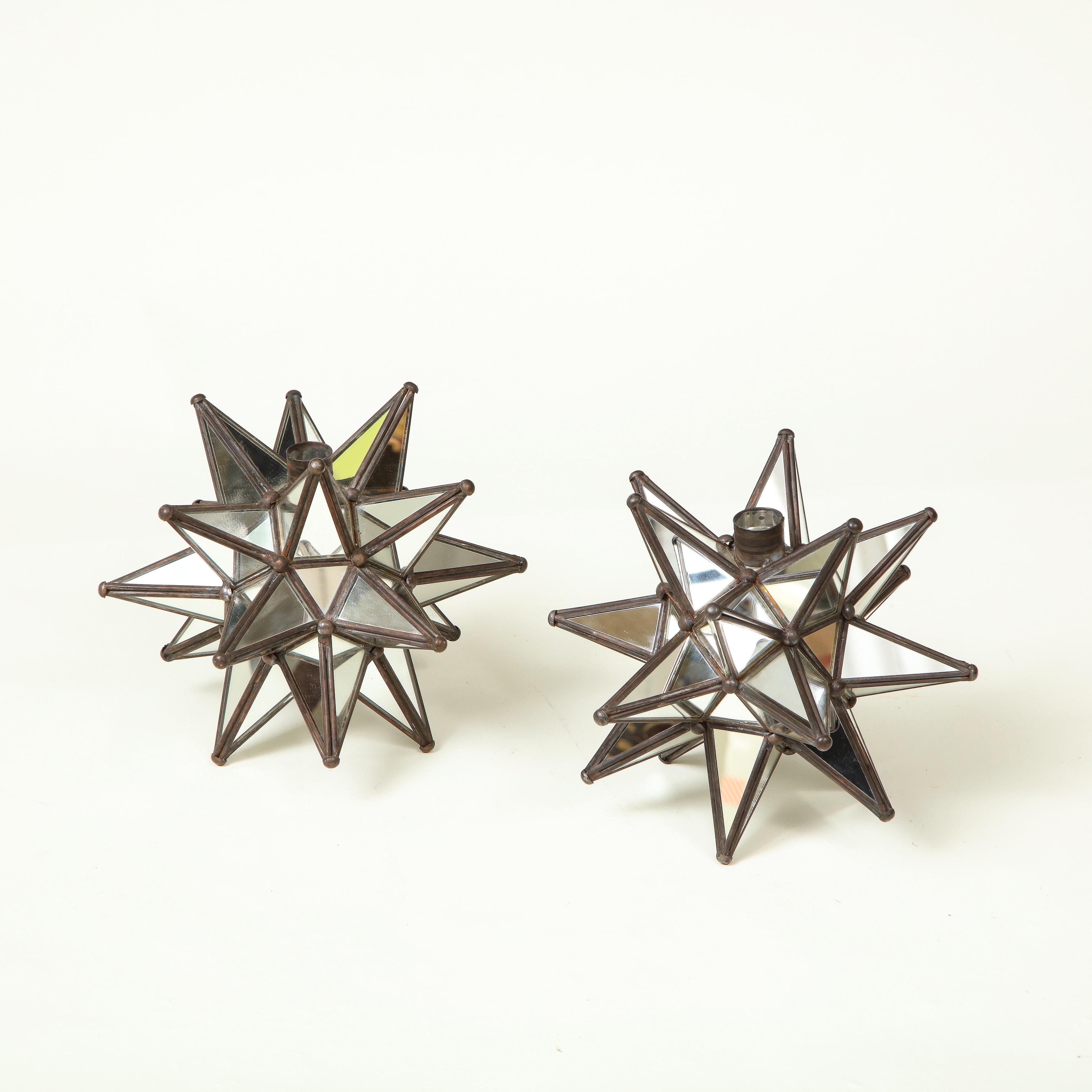 American Pair of Mirrored Glass Star Candleholders