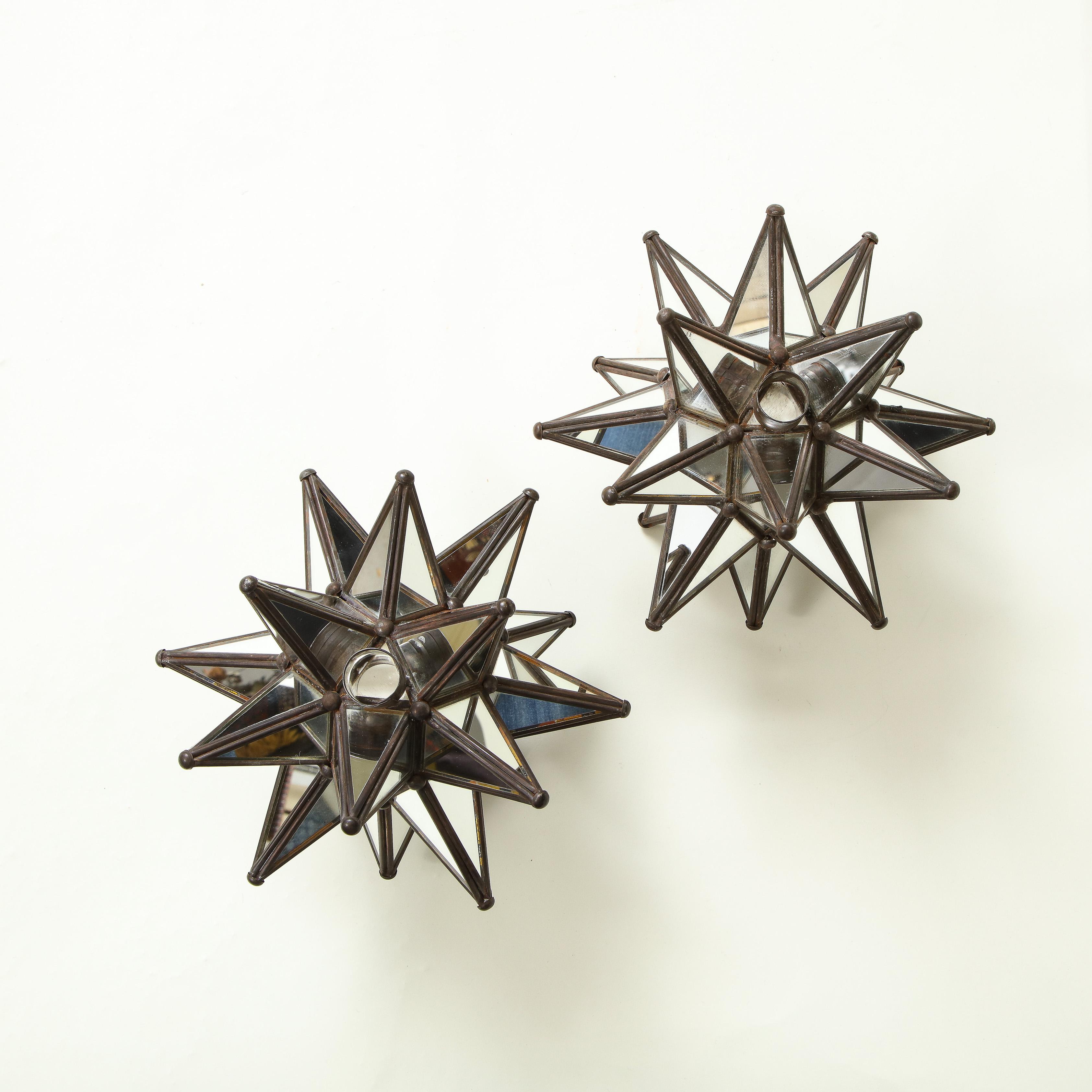 20th Century Pair of Mirrored Glass Star Candleholders