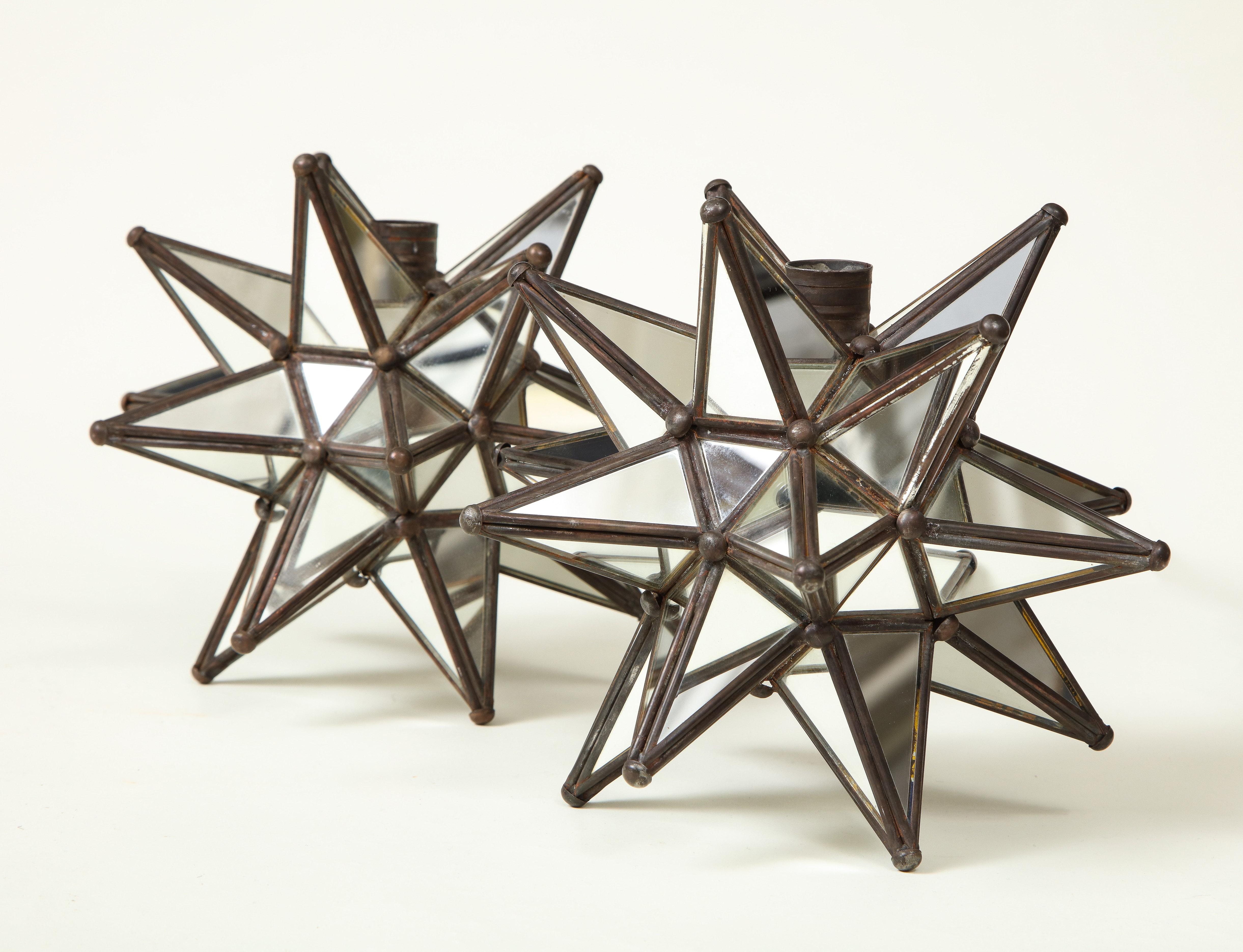 Pair of Mirrored Glass Star Candleholders 3