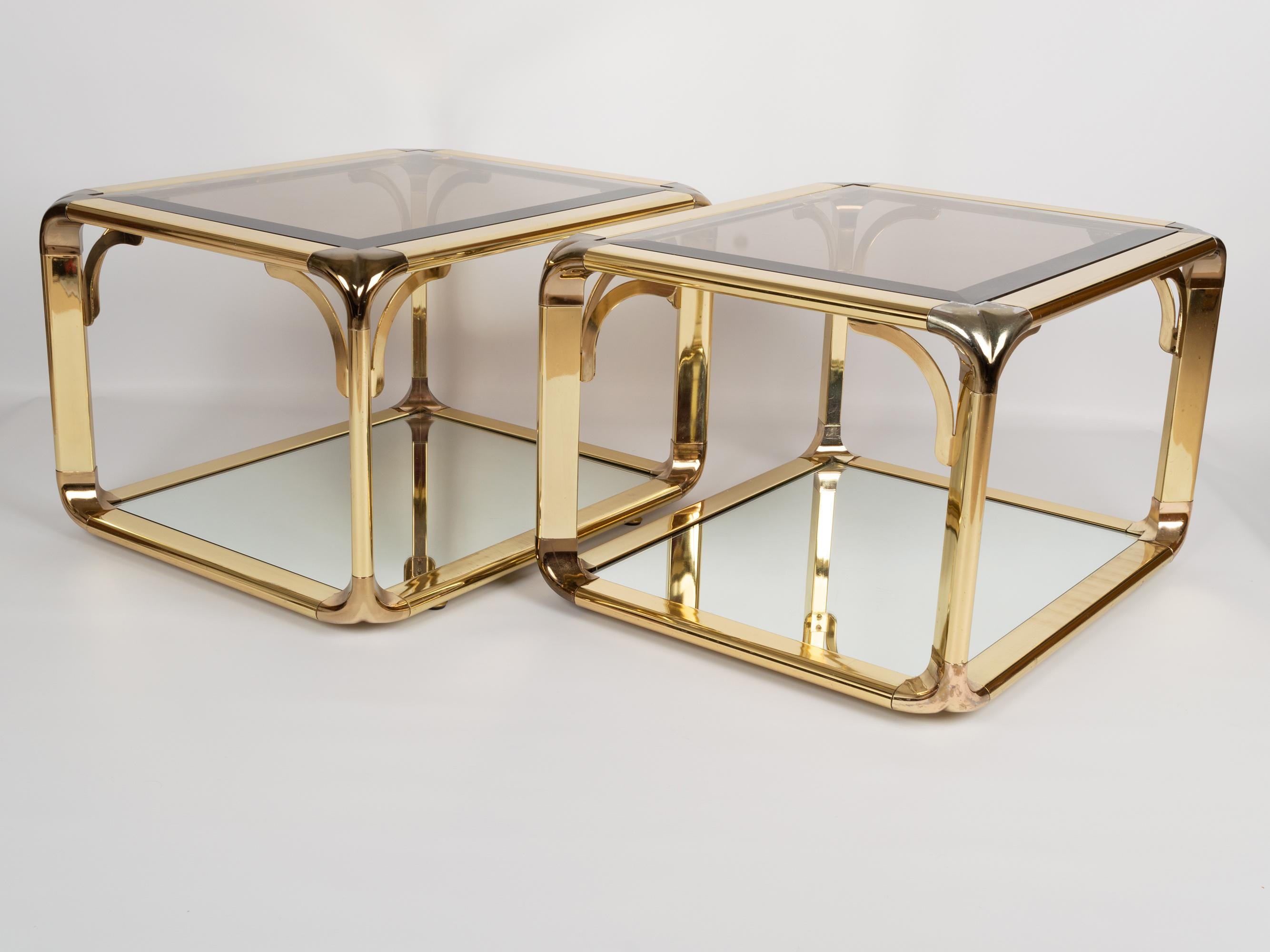 Pair of Mirrored Gold Chrome End Tables / Side Tables, Belgium, circa 1970 For Sale 3