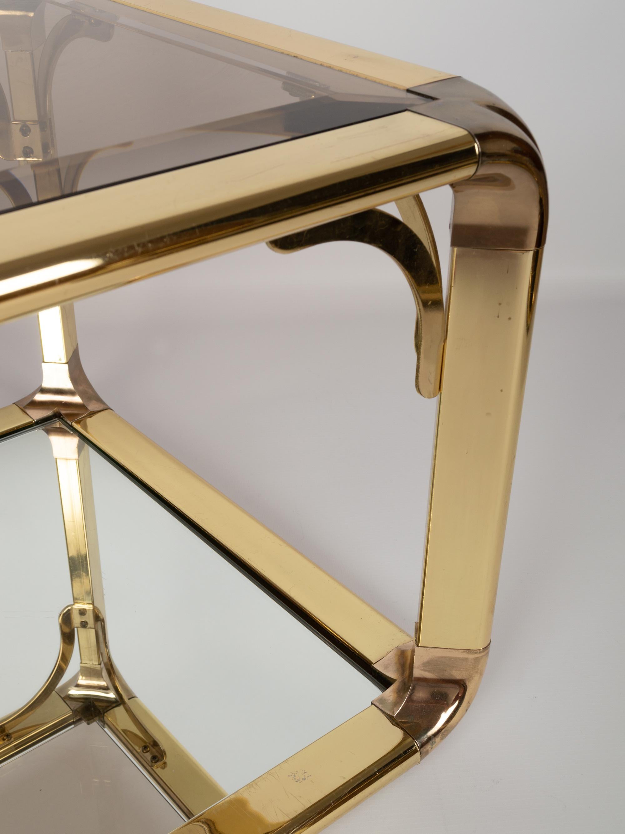 Pair of Mirrored Gold Chrome End Tables / Side Tables, Belgium, circa 1970 For Sale 4
