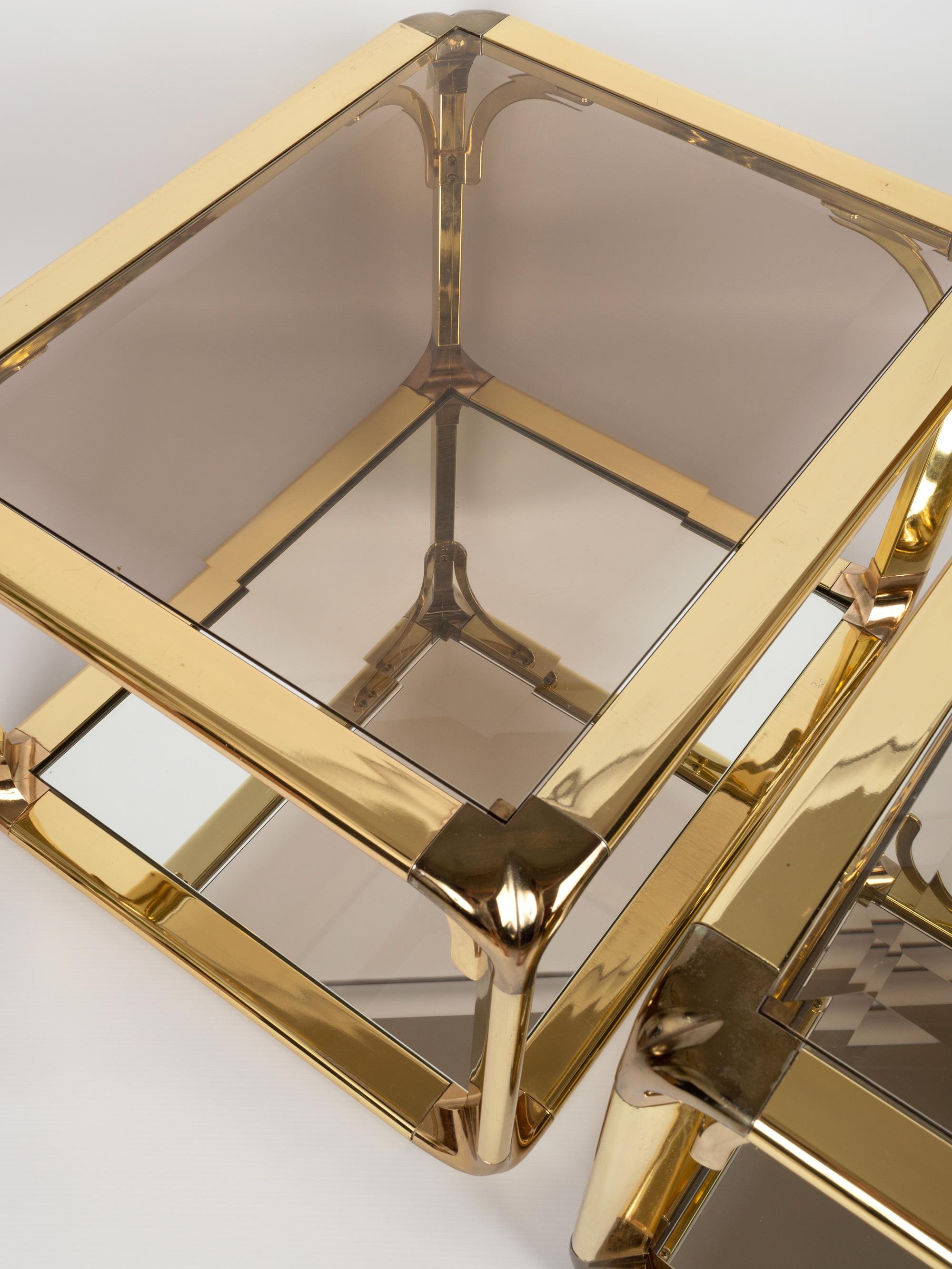 Pair of Mirrored Gold Chrome End Tables / Side Tables, Belgium, circa 1970 For Sale 5