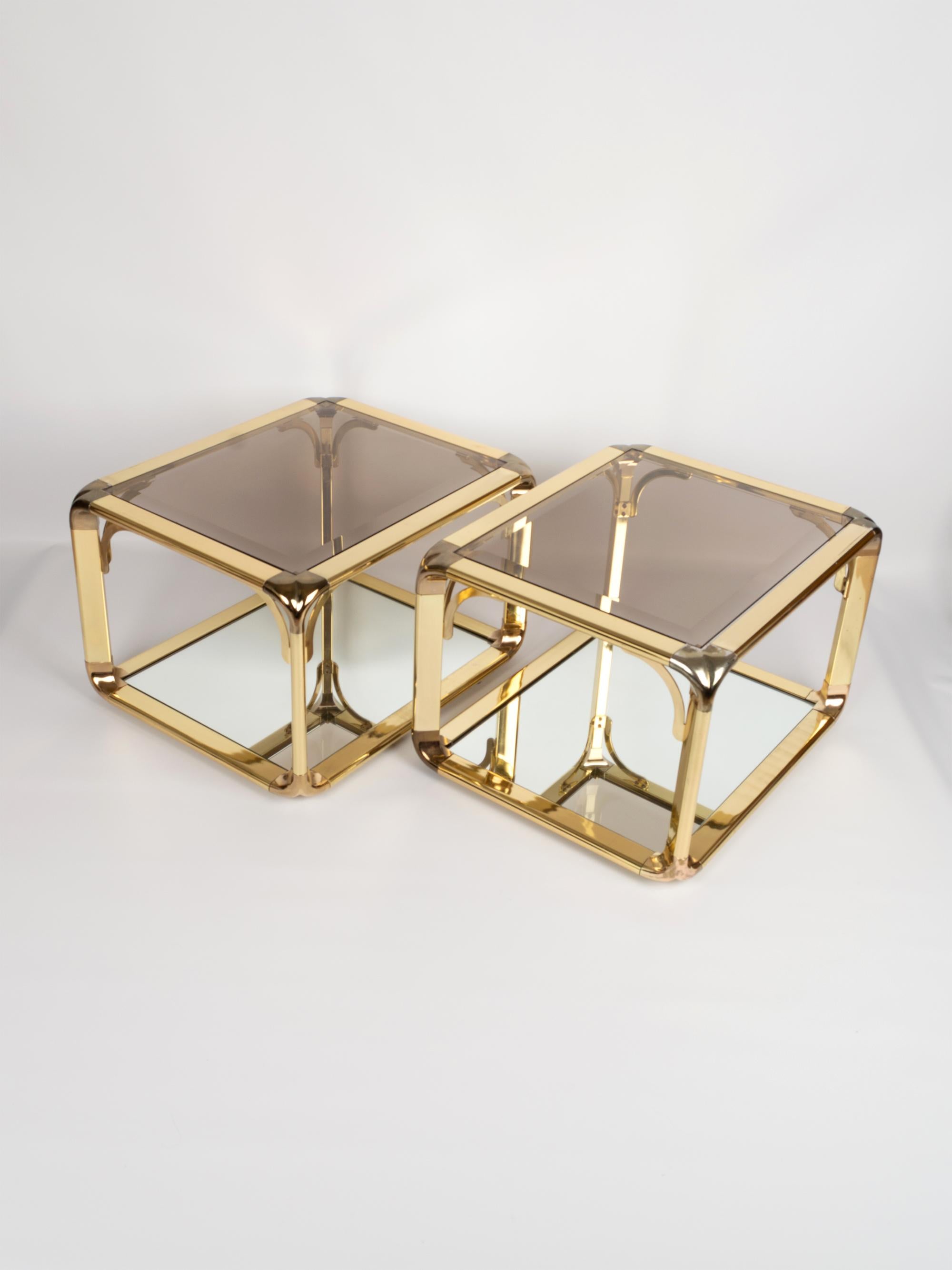 Pair of Mirrored Gold Chrome End Tables / Side Tables, Belgium, circa 1970 For Sale 6