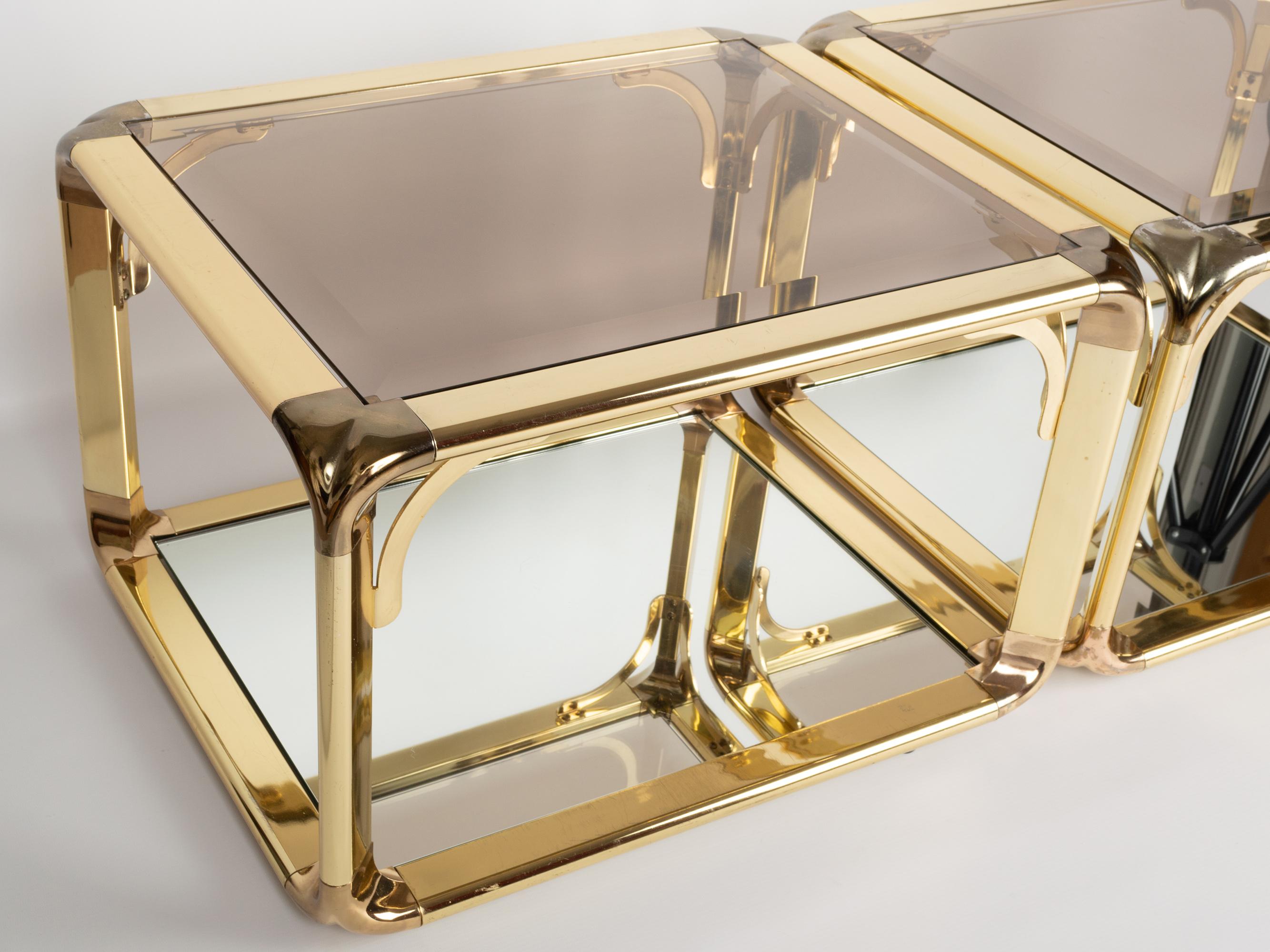 Pair of Mirrored Gold Chrome End Tables / Side Tables, Belgium, circa 1970 In Good Condition For Sale In London, GB
