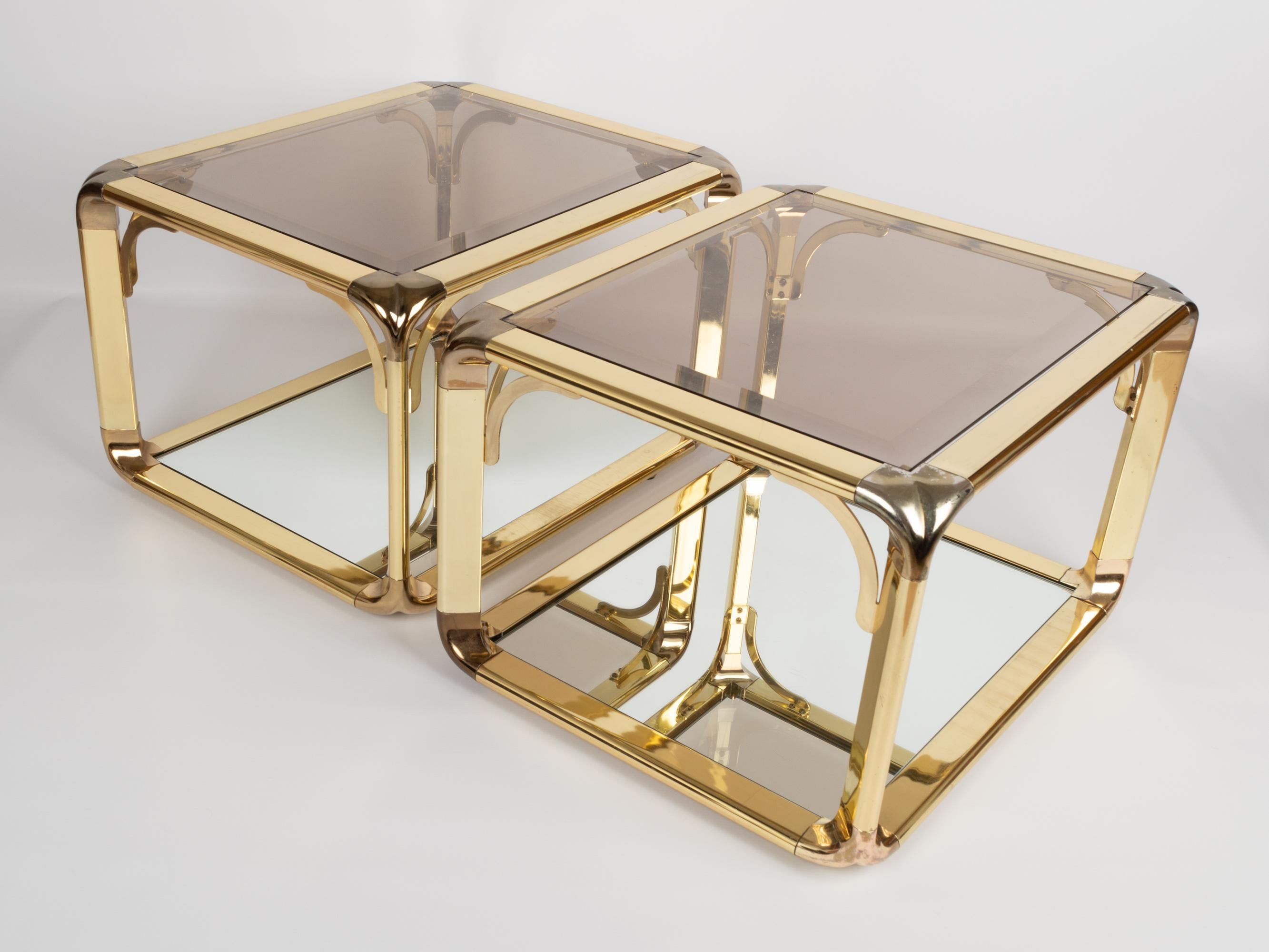 Late 20th Century Pair of Mirrored Gold Chrome End Tables / Side Tables, Belgium, circa 1970 For Sale