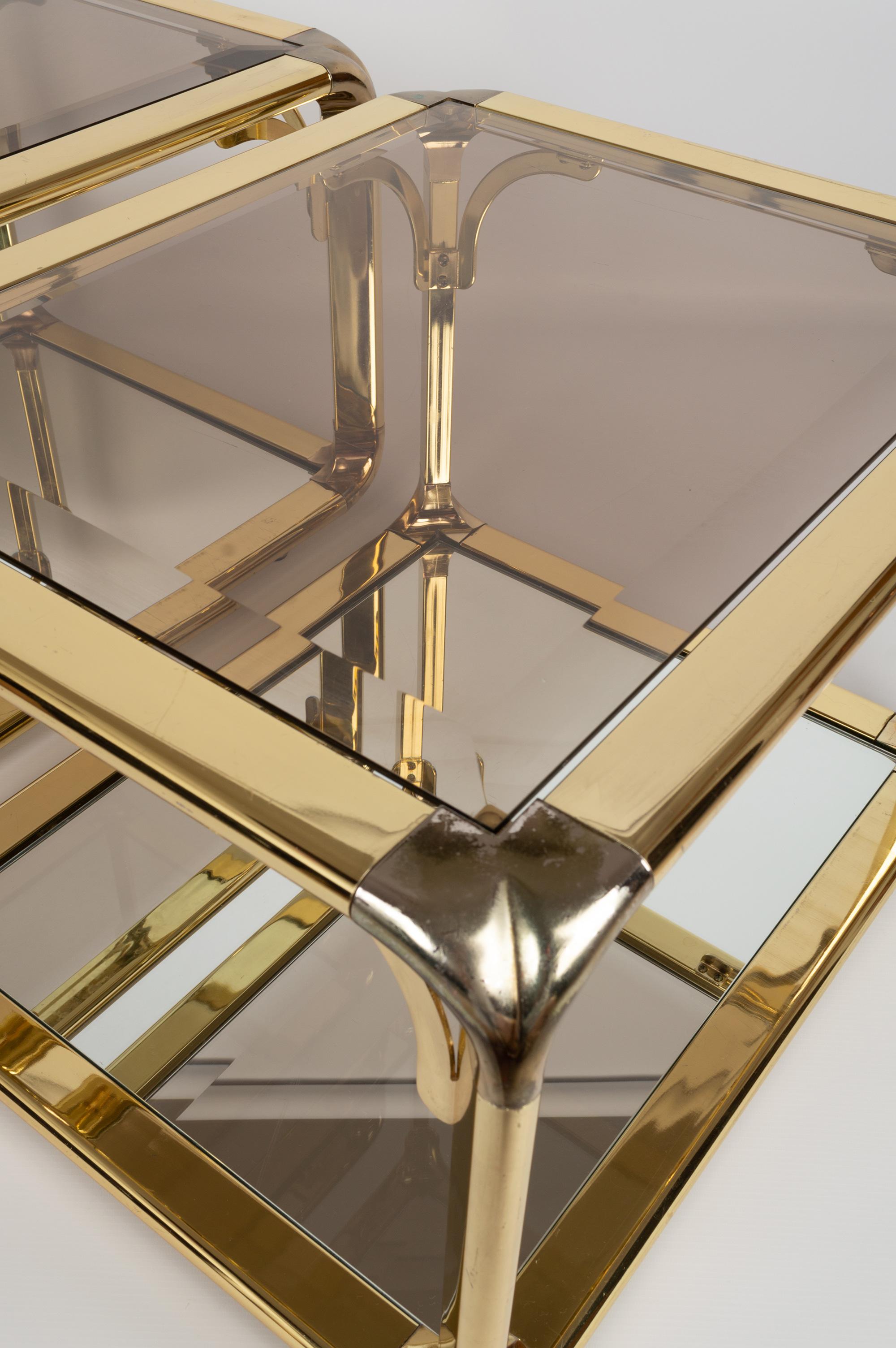 Pair of Mirrored Gold Chrome End Tables / Side Tables, Belgium, circa 1970 For Sale 1