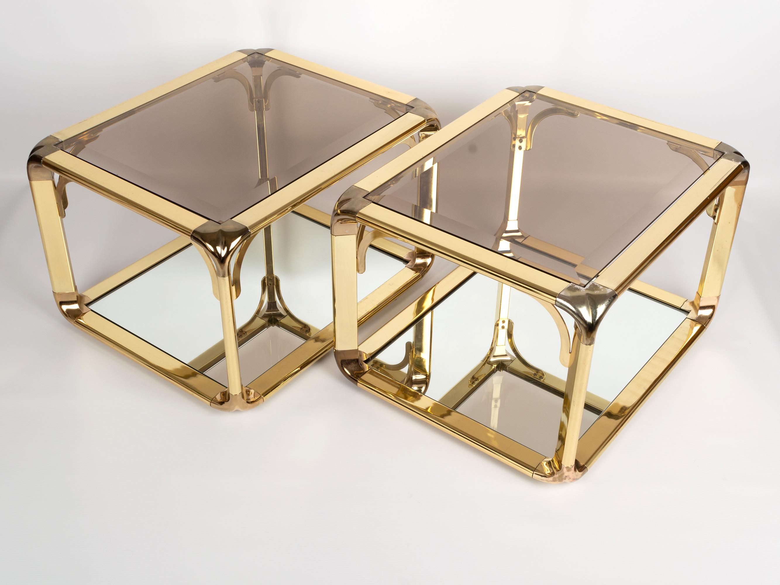 Pair of Mirrored Gold Chrome End Tables / Side Tables, Belgium, circa 1970 For Sale 2