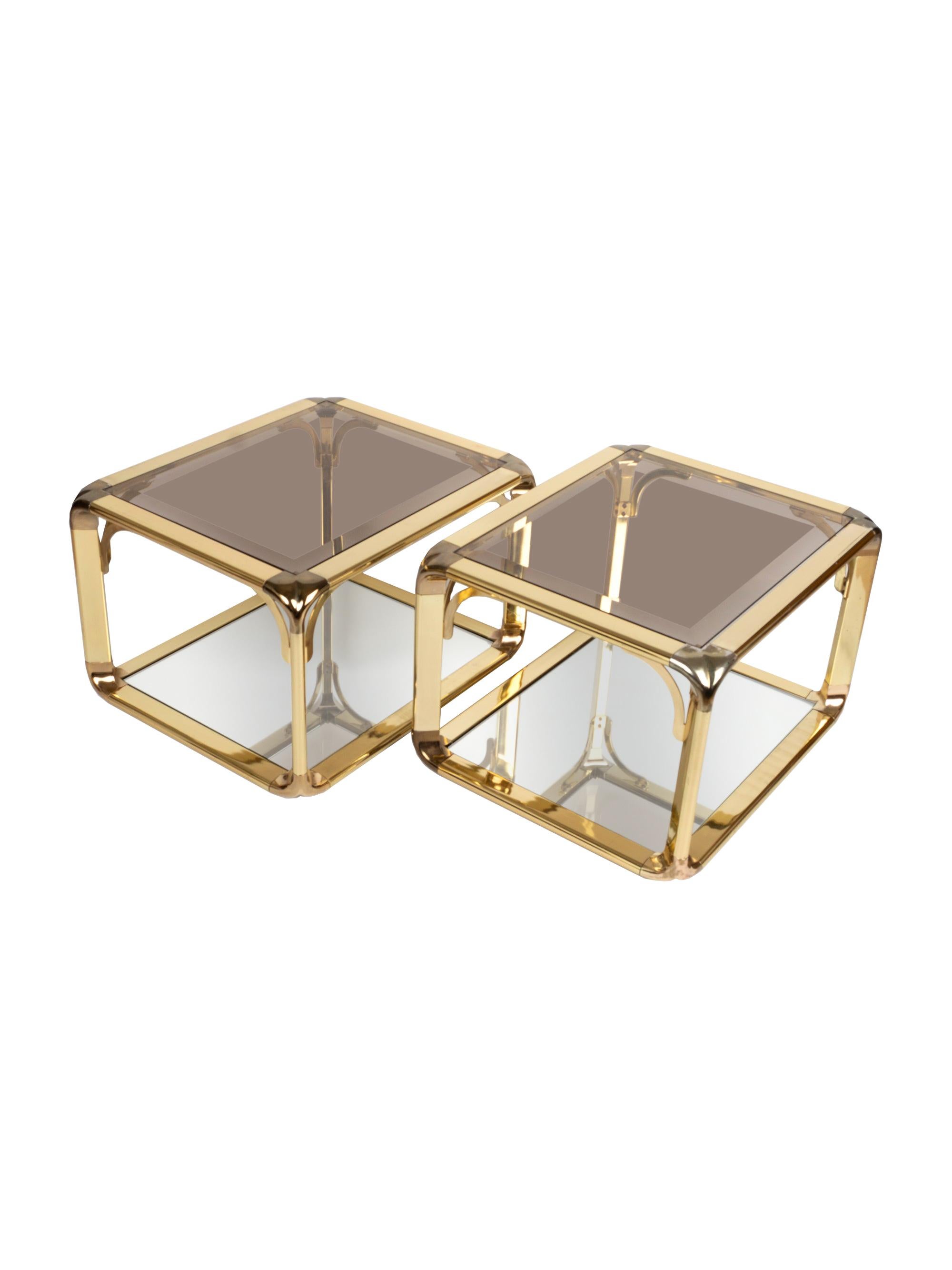 Pair of Mirrored Gold Chrome End Tables / Side Tables, Belgium, circa 1970