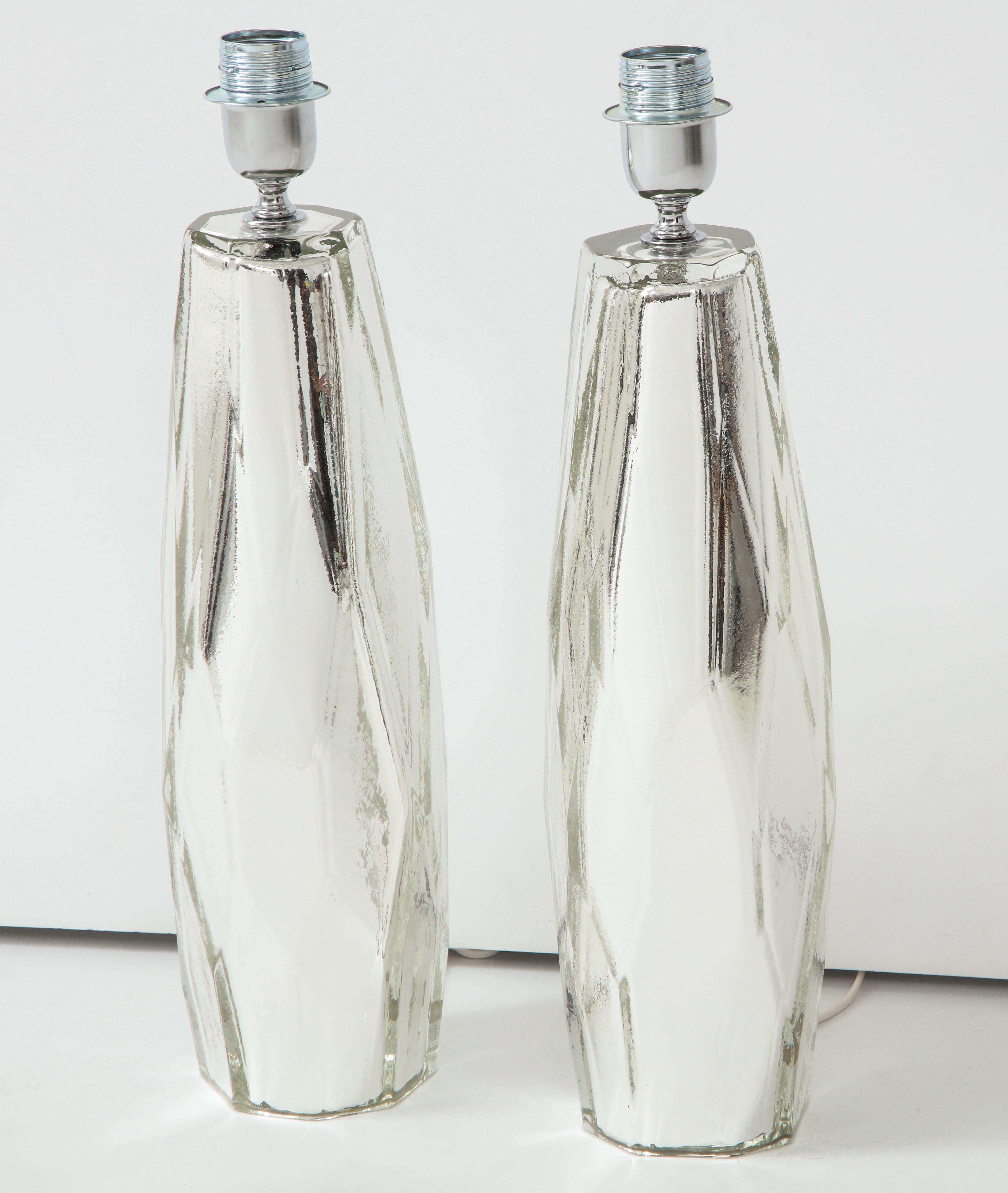 Pair of Mirrored Murano Lamps For Sale 2