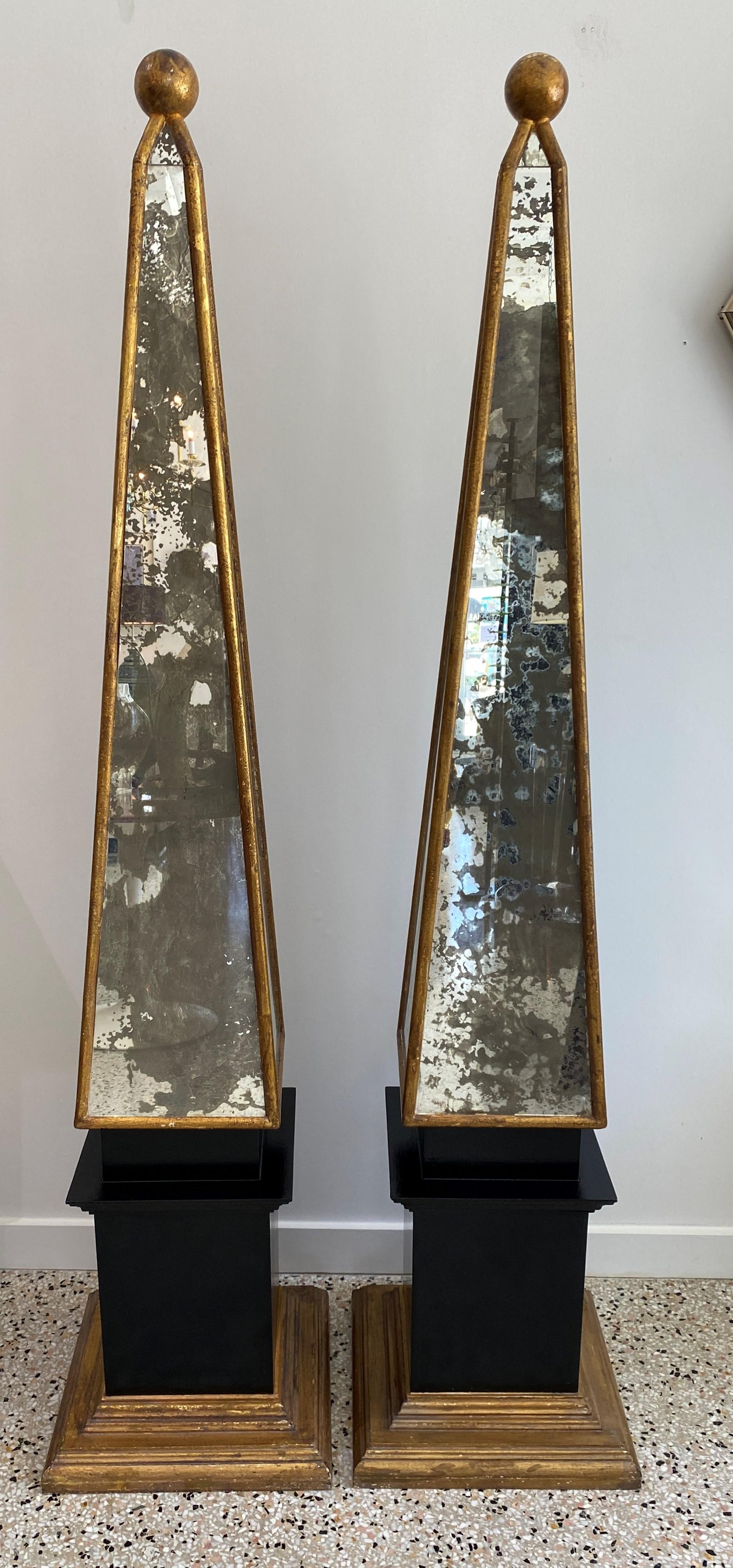 Italian Pair of Mirrored Obelisk
