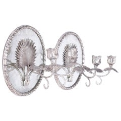 Pair of Mirrored Palm Leaf Wall Sconces