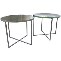 Pair of Mirrored Round Side Tables Denoting a Modern Flare