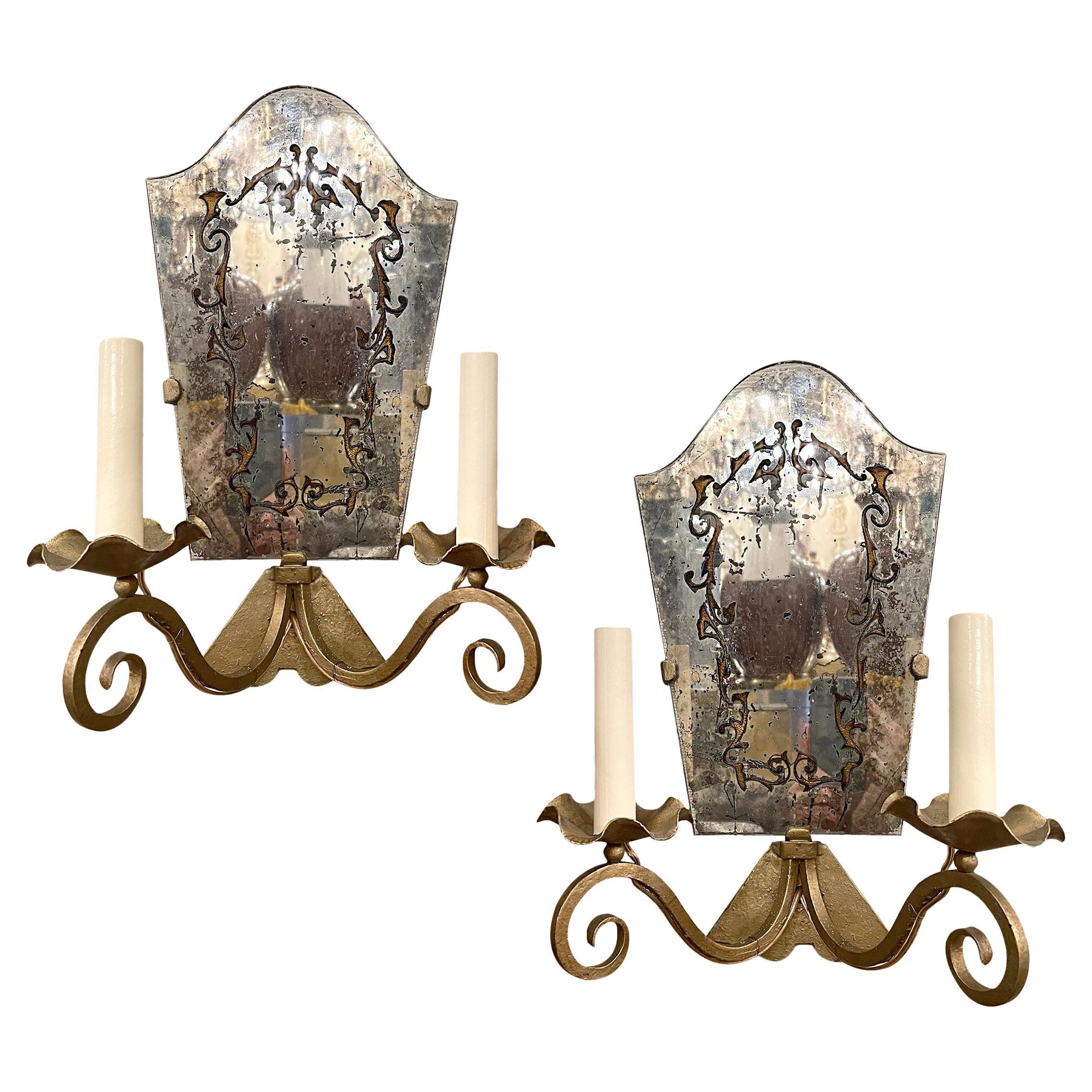 Pair of Mirrored Sconces