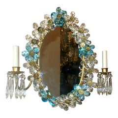 Coppia di lampade a specchio con fiori di cristallo