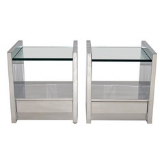 Pair of Mirrored Steel Nightstands or End Tables by Karl Springer, USA, 1980s