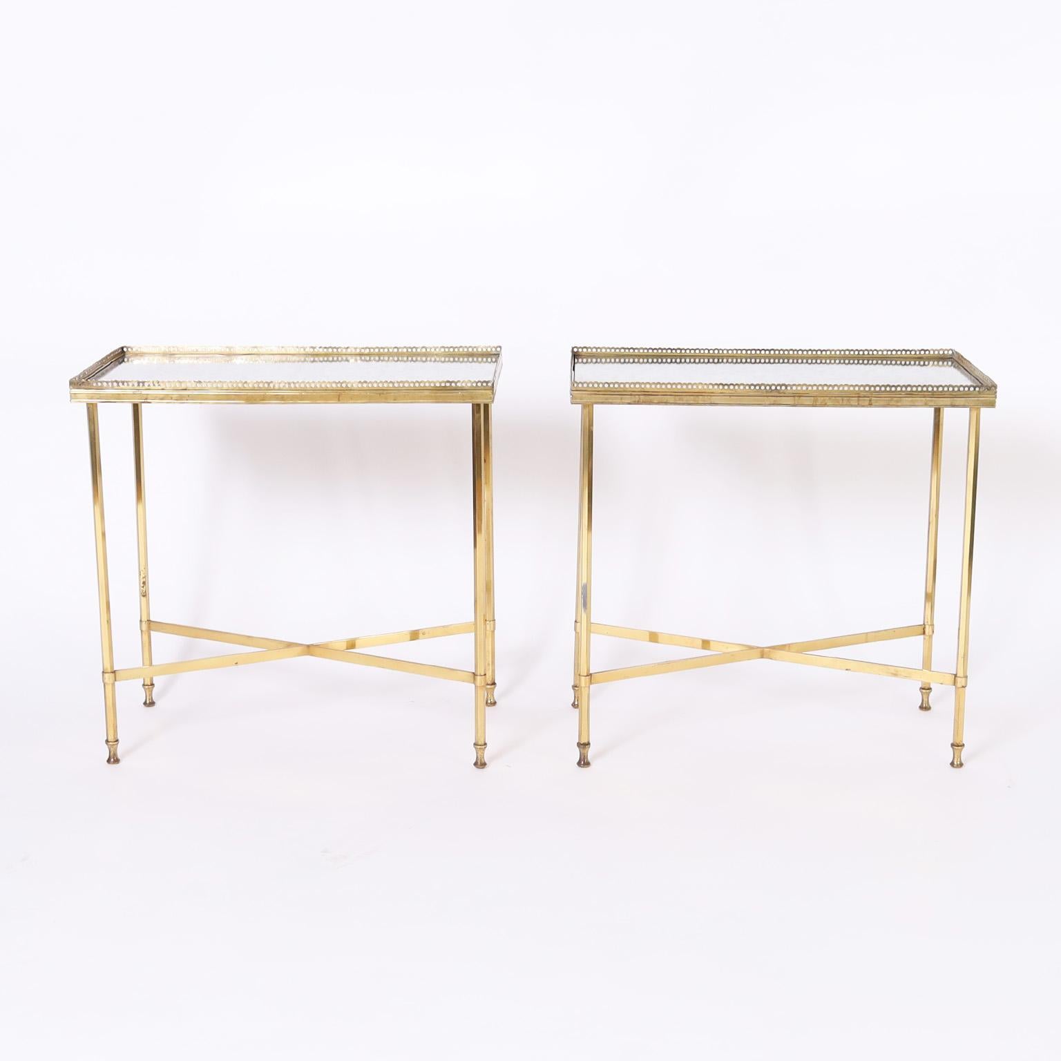Hollywood Regency Pair of Mirrored Top Stands or Tables For Sale