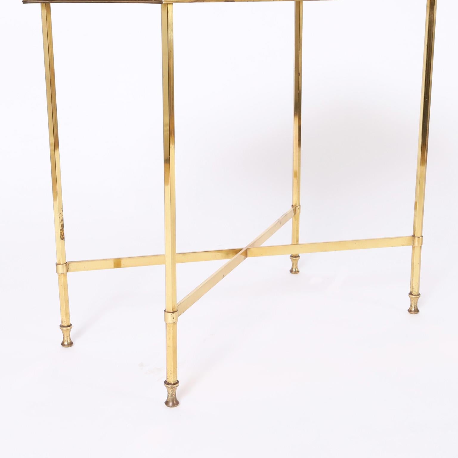 Brass Pair of Mirrored Top Stands or Tables For Sale
